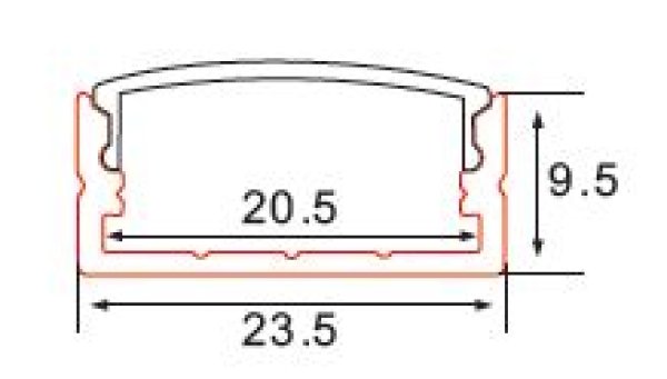 ALUMINIJSKI PROFIL 20.7mm x 23.5mm x 9.75mm MLIJEČNI POKROV C004