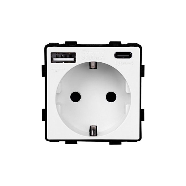 Modul / EU utičnica 16A sa USB A+C 3.1A 20W brzi punjač- bijela