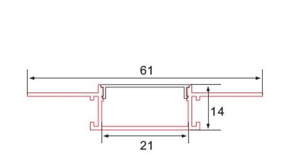 ALUMINIJSKI PROFIL UGRADBENI-FLEXIBLE 21mm x 61mm x 14mm SILIKONSKI POKROV 2m C095-F