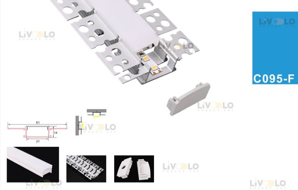 ALUMINIJSKI PROFIL UGRADBENI-FLEXIBLE 21mm x 61mm x 14mm SILIKONSKI POKROV 2m C095-F