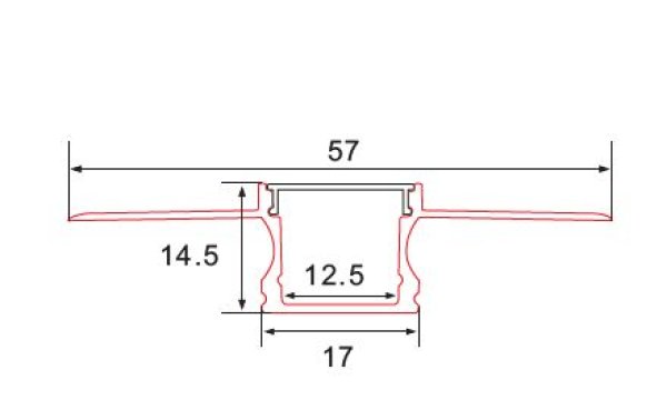 ALUMINIJSKI PROFIL UGRADBENI-FLEXIBLE 17mm x 57mm x 14.5mm SILIKONSKI POKROV C097-F
