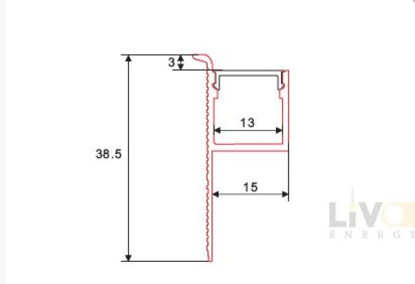 ALUMINIJSKI PROFIL UGRADBENI 13mm x 15mm x 38,5mm MLIJEČNI POKROV C141