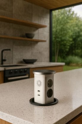 Automatska izvlačna utičnica 6EU+2USBA/C+4BT+QI+WI-FI stakleni vrh