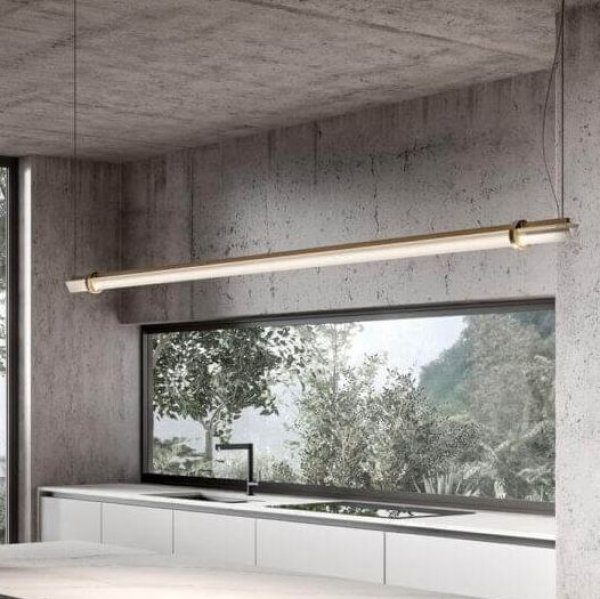 LED Stropna visilica L1300*W85*H85mm metal+kristal 13W- mjed+bijela