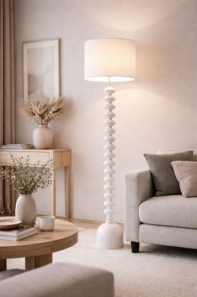 Podna lampa D320*H1650mm bijela tkanina+RAL1013drvo E27- bijela
